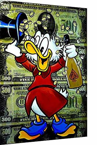 Magic Canvas Art - Bilder Dagobert Geld Money Leinwandbild 1- teilig Hochwertiger Kunstdruck modern Wandbilder Wanddekoration Design Wand Bild, Größe: 60 x 40 cm von Magic Canvas Art