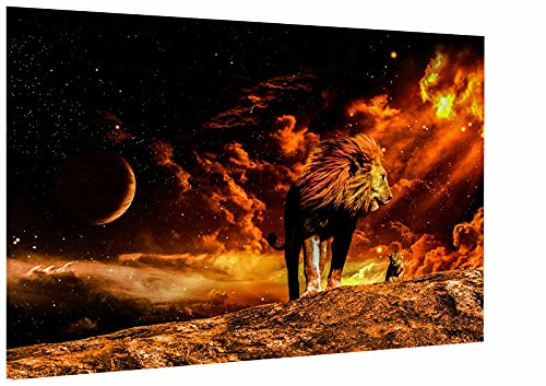 Magic Canvas Art - Bilder Löwe Tiere Kunst Abstrakt Leinwandbild 1- teilig Hochwertiger Kunstdruck modern Wandbilder Wanddekoration Design Wand Bild, Größe: 100 x 75 cm von Magic Canvas Art