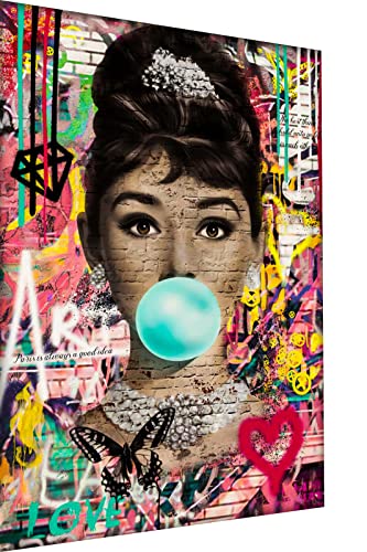 Magic Canvas Art - Bilder Pop Art Audrey Hepburn Leinwandbild 1- teilig Hochwertiger Kunstdruck Wandbilder B8344, Material: Acrylglas, Größe: 60 x 40 cm, Weiß von Magic Canvas Art