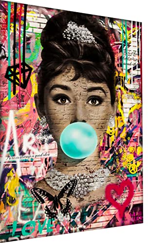 Magic Canvas Art - Bilder Pop Art Audrey Hepburn Leinwandbild 1- teilig Hochwertiger Kunstdruck Wandbilder – B8344, Material: Acrylglas, Größe: 80x40 cm, Weiß von Magic Canvas Art