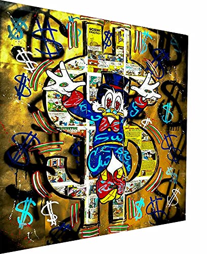 Magic Canvas Art - Bilder Pop Art Donald Duck Dollar Leinwandbild 1- teilig Hochwertiger Kunstdruck modern Wandbilder Wanddekoration Design Wand Bild – B8303, Größe: 60 x 30 cm, Mehrfarbig von Magic Canvas Art