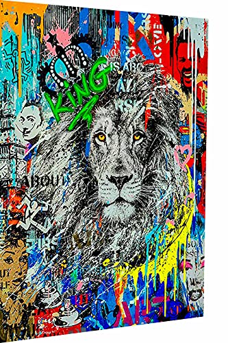 Magic Canvas Art - Bilder Pop Art Löwe König lion Leinwandbild 1- teilig Hochwertiger Kunstdruck modern Wandbilder Wanddekoration Design Wand Bild, Größe: 120 x 80 cm von Magic Canvas Art