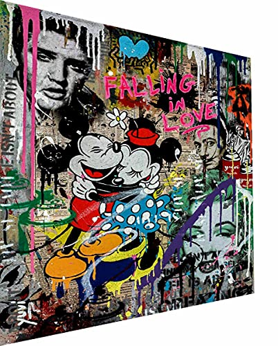 Magic Canvas Art - Bilder Pop Art Micky Maus Leinwandbild 1- teilig Hochwertiger Kunstdruck modern Wandbilder Wanddekoration Design Wand Bild – falling in love B8306, Größe: 180 x 100 cm von Magic Canvas Art