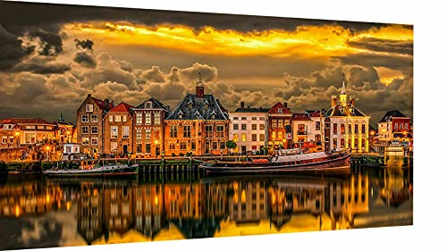 Magic Canvas Art - Bilder Skyline Amsterdam Europa Niederlande Leinwandbild 1- teilig Hochwertiger Kunstdruck modern Wandbilder Wanddekoration Design Wand Bild – A3641, Größe: 120 x 60 cm von Magic Canvas Art