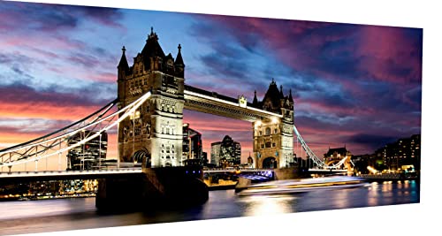 Magic Canvas Art - Bilder Skyline London Tower Bridge Leinwandbild 1- teilig Hochwertiger Kunstdruck modern Wandbilder Wanddekoration Design Wand Bild, Größe: 120 x 80 cm von Magic Canvas Art