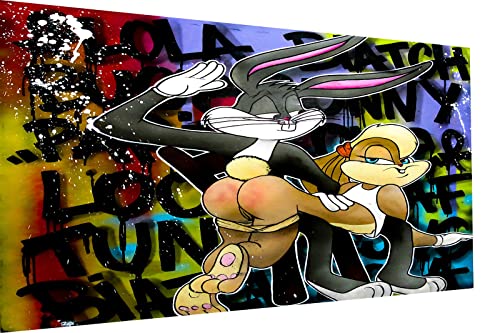 Magic Canvas Art Bugs & Lola Bunny Pop Art Leinwandbild 1- teilig Hochwertiger Kunstdruck Wandbilder – B8362, Material: Leinwand, Größe: 80x60 cm von Magic Canvas Art