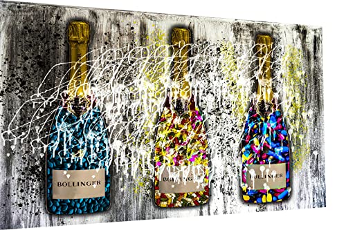 Magic Canvas Art Champagne Flaschen Pop Art Leinwandbild 1- teilig Hochwertiger Kunstdruck Wandbilder – B8354, Material: Leinwand, Größe: 160x120 cm von Magic Canvas Art