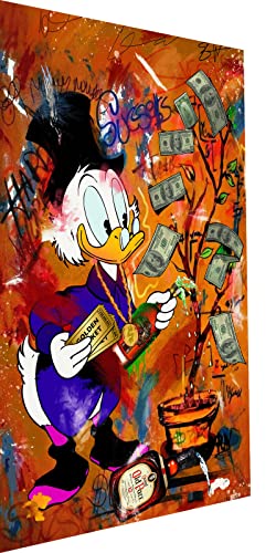 Magic Canvas Art Dagobert Duck Baum Pop Art Leinwandbild 1- teilig Hochwertiger Kunstdruck Wandbilder – B8423, Material: Leinwand, Größe: 80x60 cm von Magic Canvas Art