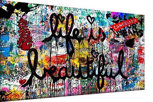 Magic Canvas Art Life is Beautiful Pop Art Leinwandbild 1- teilig Hochwertiger Kunstdruck Wandbilder – B8346, Material: Leinwand, Größe: 120x80 cm von Magic Canvas Art