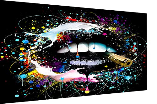 Magic Canvas Art Lippen Bunt Pop Art Leinwandbild 1- teilig Hochwertiger Kunstdruck Wandbilder – B8345, Material: Leinwand, Größe: 80x80 cm von Magic Canvas Art