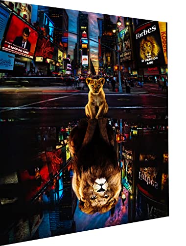 Magic Canvas Art Löwe Reflektion Pop Art Leinwandbild 1- teilig Hochwertiger Kunstdruck Wandbilder – B8391, Material: Alu-Dibond, Größe: 100x75 cm von Magic Canvas Art