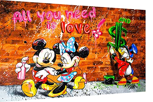 Magic Canvas Art Micky Love Minnie Pop Art Leinwandbild 1- teilig Hochwertiger Kunstdruck Wandbilder – B8334, Material: Leinwand, Größe: 180x100 cm von Magic Canvas Art