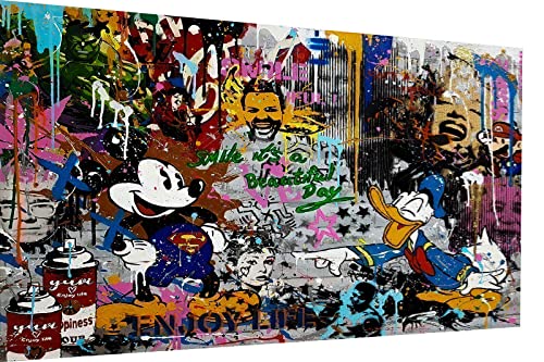 Magic Canvas Art Micky Maus Donald Duck Pop Art Leinwandbild 1- teilig Hochwertiger Kunstdruck Wandbilder – B8351, Material: Leinwand, Größe: 120x60 cm von Magic Canvas Art