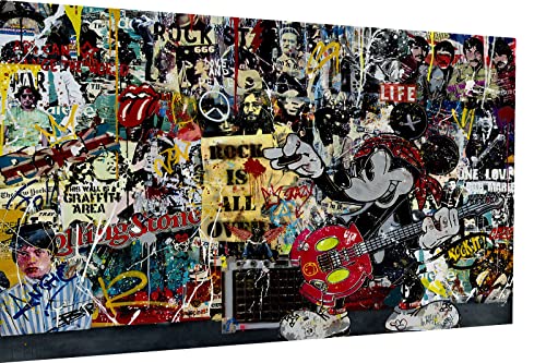 Magic Canvas Art Micky Maus Rock Pop Art Leinwandbild 1- teilig Hochwertiger Kunstdruck Wandbilder – B8333, Material: Leinwand, Größe: 120x60 cm von Magic Canvas Art