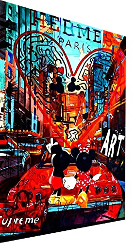 Magic Canvas Art Micky & Minnie Auto Pop Art Leinwandbild 1- teilig Hochwertiger Kunstdruck Wandbilder – B8255, Material: Leinwand, Größe: 120x80 cm von Magic Canvas Art