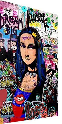 Magic Canvas Art Mona Lisa Graffiti Pop Art Leinwandbild 1- teilig Hochwertiger Kunstdruck Wandbilder – B8488, Material: Leinwand, Größe: 120x60 cm von Magic Canvas Art
