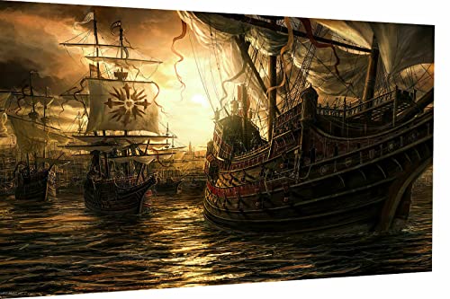 Magic Canvas Art Piraten Schiff Kapitän Leinwandbild 1- teilig Hochwertiger Kunstdruck Wandbilder – B8127, Größe: 120 x 80 cm von Magic Canvas Art