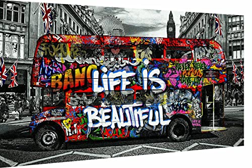 Magic Canvas Art Pop Art Bus Doppeldecker Leinwandbild 1- teilig Hochwertiger Kunstdruck Wandbilder – B8144, Größe: 180 x 100 cm von Magic Canvas Art