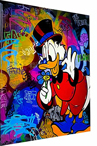 Magic Canvas Art Pop Art Donald Duck Blume Leinwandbild 1- teilig Hochwertiger Kunstdruck Wandbilder – B8070, Größe: 100 x 75 cm, Mehrfarbig von Magic Canvas Art