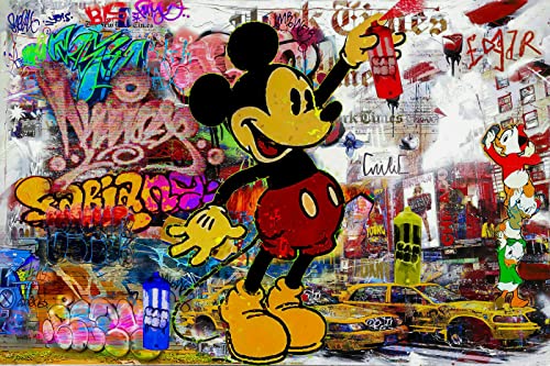 Magic Canvas Art Pop Art Micky Maus Graffiti Leinwandbild 1- teilig Hochwertiger Kunstdruck Wandbilder – B8169, Größe: 100 x 75 cm von Magic Canvas Art