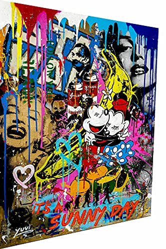 Magic Canvas Art Pop Art Micky Maus Sunny Leinwandbild 1- teilig Hochwertiger Kunstdruck Wandbilder – B8058, Größe: 150 x 100 cm, Mehrfarbig von Magic Canvas Art