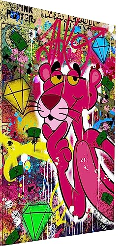Magic Canvas Art Rosaroter Panther Kunst Pop Art Leinwandbild 1- teilig Hochwertiger Kunstdruck Wandbilder – B8492, Größe: 120 x 60 cm von Magic Canvas Art