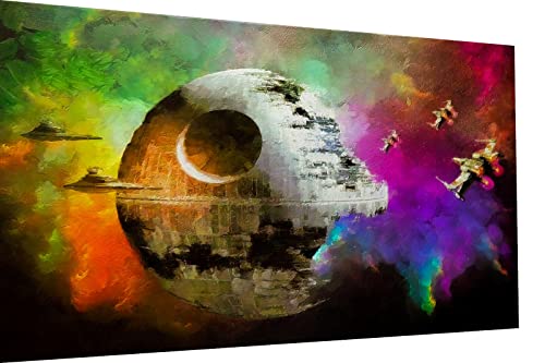 Magic Canvas Art Star Wars Todesstern Pop Art Leinwandbild 1- teilig Hochwertiger Kunstdruck Wandbilder B8373, Material: Alu-Dibond, Größe: 60x30 cm, Weiß von Magic Canvas Art