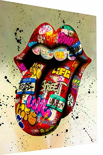 Magic Canvas Art Zunge Mund Pop Art Leinwandbild 1- teilig Hochwertiger Kunstdruck Wandbilder – B8149, Größe: 120 x 80 cm von Magic Canvas Art
