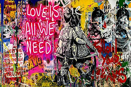 MagicCanvasArt Pop Art Love is All We Need Leinwandbild 1- teilig Hochwertiger Kunstdruck Design Bild – B8031, Größe: 120 x 60 cm von Magic Canvas Art