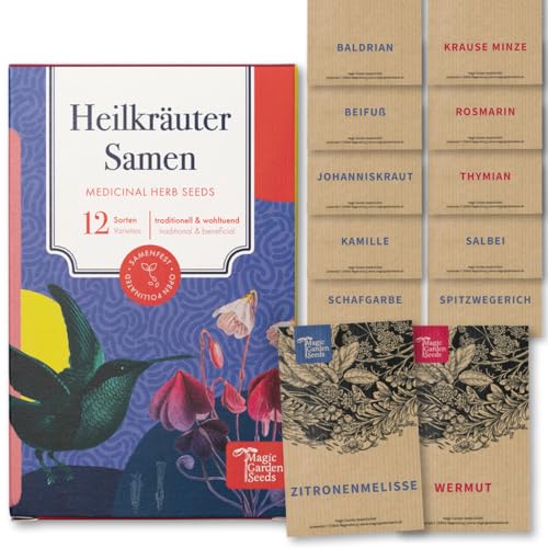 Heilkräutersamen - 12 samenfeste Heilkräutersorten für den Garten, das Hochbeet oder den Balkon - traditionell & wohltuend - Einsteiger-Saatgutset als kleines Geschenk oder für den Eigenbedarf von Magic Garden Seeds