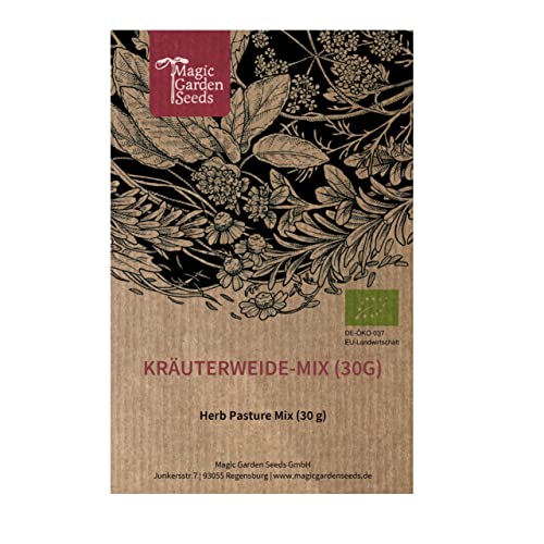 Kräuterweide-Mix (Bio) ca. 30g Saatgut ausreichend für 10m² Kräuterzusatz ohne Gräser für die schnelle Nachsaat auf Kahlen Stellen von Magic Garden Seeds