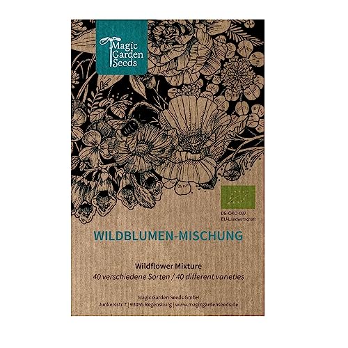 Wildblumen-Mischung (für ca. 5m² Fläche) Bio-Saatgut-Mix mit einjährigen & mehrjährigen Arten, Bienenweide, Nahrung für nützliche Insekten von Magic Garden Seeds