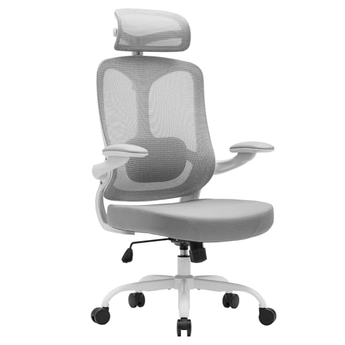Magic Life Bürostuhl, Ergonomischer Computer-Schreibtischstuhl, Home Mesh-Stuhl mit hoher Rückenlehne, Verstellbarer Kopfstütze, komfortable Lendenwirbelstütze, hochklappbare Armlehnen (Weiß) von Magic Life