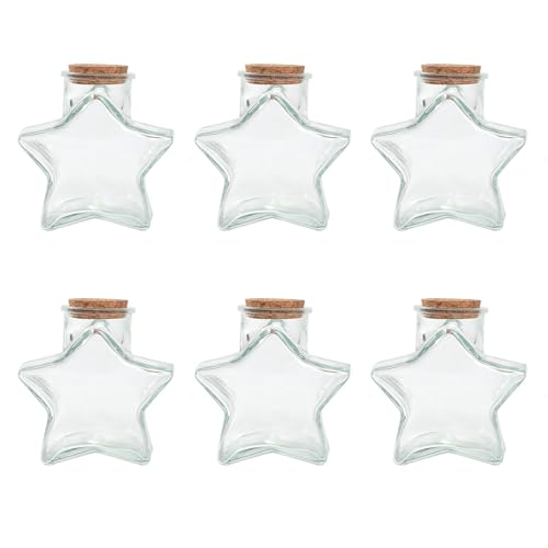 Magic Season Dekorative Glasflaschen mit Korkverschluss (296 ml Flaschen in Sternform / 6 Stück) von Magic Season