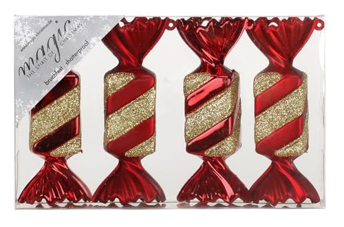 Christbaumschmuck Bonbons 10,5cm Kunststoff 4er Set - bruchsicher & mit Glitzer - Christbaumkugeln für Weihnachtsbaum - Weihnachtsbaumkugeln & Weihnachtsbaumschmuck Dunkelblau Rot - Festive Red von Magic: The Gathering