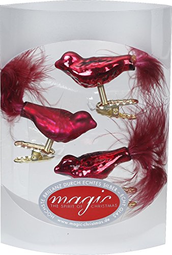 MAGIC 3 Vögel 4,5 cm Glas Weihnachtsschmuck Weihnachtsdeko Christbaumkugeln Christbaumschmuck 45mm Farbe: Bordeaux - Ochsenblut Glanz/matt von Magic: The Gathering