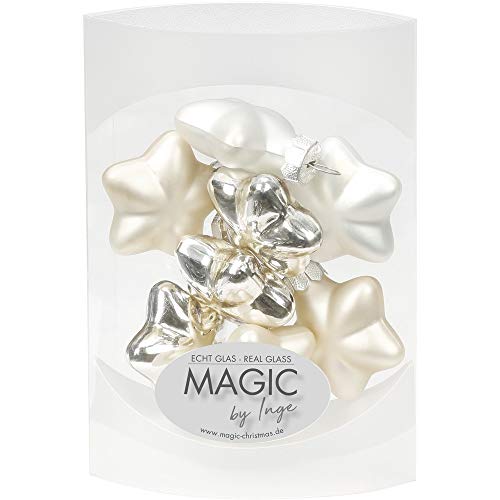 MAGIC 8 Sterne 4cm Glas Weihnachtsschmuck Weihnachtsdeko Christbaumkugeln Weihnachtskugeln Christbaumschmuck Deko Kugeln Farbe: Cloud Dancer - weiß Elfenbein Champagner von MAGIC by Inge