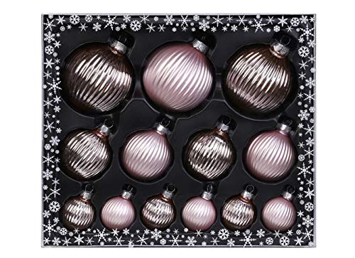 MAGIC Christbaumkugeln Glas Strukturkugeln gewellt Set 13 Stück Christbaumschmuck Christbaumkugeln Weihnachtskugeln Weihnachtsschmuck Kugeln Deko Weihnachten Farbe: rosa von MAGIC by Inge