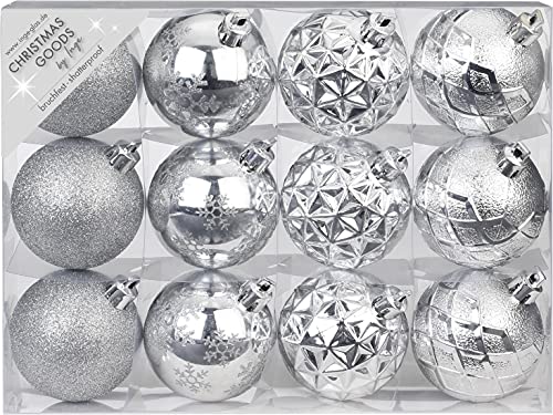 Weihnachtskugeln Kunststoff 6cm x 12 Stück Set mit Muster Mix Christbaumkugeln Silber von Magic: The Gathering