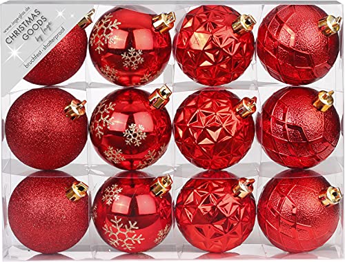 Weihnachtskugeln Kunststoff 6cm x 12 Stück Set mit Muster Mix Christbaumkugeln rot von Magic: The Gathering