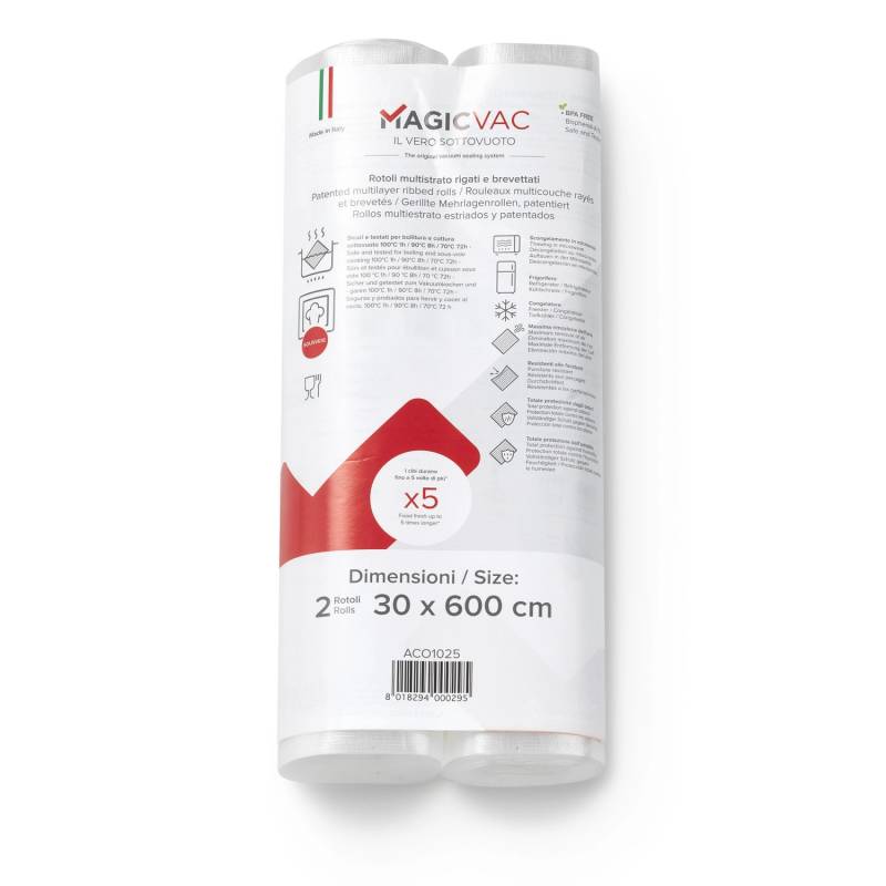 Magic Vac Vakuumierfolienrollen ACO1025 mit Label 30 cm x 600 cm 2 Stück von Magic Vac