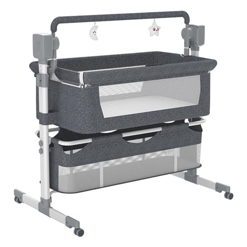 Magic ZC Babybetten Baby Krippe Kleinkind Nachttisch Sleeper Baby Bassinet Convertible Multifunktionale Portable Faltbare Babys Wiege Swing mit 5 Schwankende Getriebe (Mid Grey) von Magic ZC