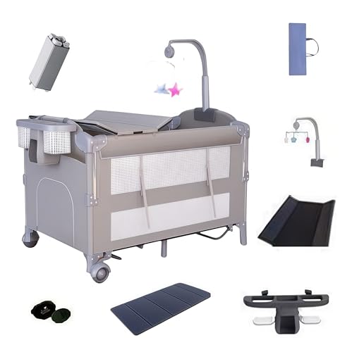 Magic ZC Multifunktional Baby Beistellbett, Convertible Faltbar Co-Sleeping Babybett, Ausgestattet Luxus Moskitonetz mit einem großen Lagerkorb und beweglichen Rädern (6602 Grey Without Net) von Magic ZC