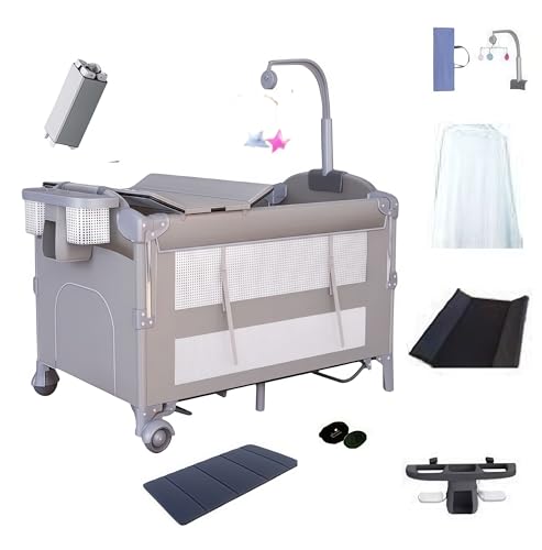 Magic ZC Multifunktional Baby Beistellbett, Convertible Faltbar Co-Sleeping Babybett, Ausgestattet Luxus Moskitonetz mit einem großen Lagerkorb und beweglichen Rädern (6602 Grey with Net) von Magic ZC