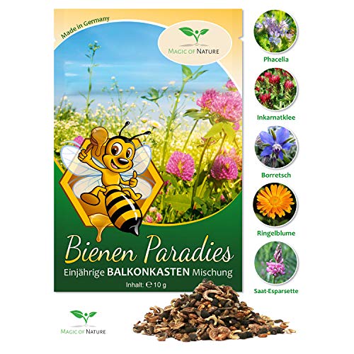 Magic of Nature Balkonkasten Mischung - 10g Samen - Bienenfreundliche Pflanzen - Kinderleichte Anwendung - Bienen Paradies - 5 einheimische Kulturarten - Geeignet für Blumenkästen, Blumenschalen von Magic of Nature