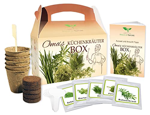 Magic of Nature Oma`s Küchenkräuter Box - Anzuchtset - 5 Sorten frische Kräuter Samen - Zum Selberzüchten oder zum Verschenken von Magic of Nature