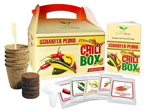 Magic of Nature Scharfer Pedro - Chili Samen Anzuchtset - 5 beliebte Chili Sorten zum Selberzüchten oder zum Verschenken von Magic of Nature