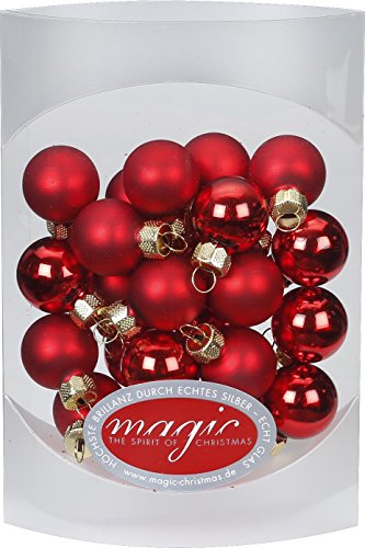 MAGIC 25 STK. Weihnachtskugel 2cm Glas Weihnachtsschmuck Weihnachtsdeko Deko Box Farbe: Rot Glanz/matt von MAGIC