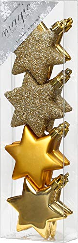 MAGIC 8 Kunststoff Sterne 6cm bruchfest Weihnachtsschmuck Christbaumschmuck Set Gold von MAGIC