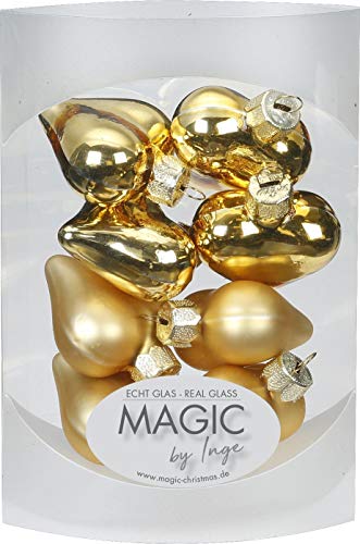 MAGIC 8 STK. Herzen 4cm Glas Weihnachtsschmuck Weihnachtskugeln Weihnachtsdeko Christbaumkugeln Christbaumschmuck Farbe: Inkagold Glanz/matt von MAGIC